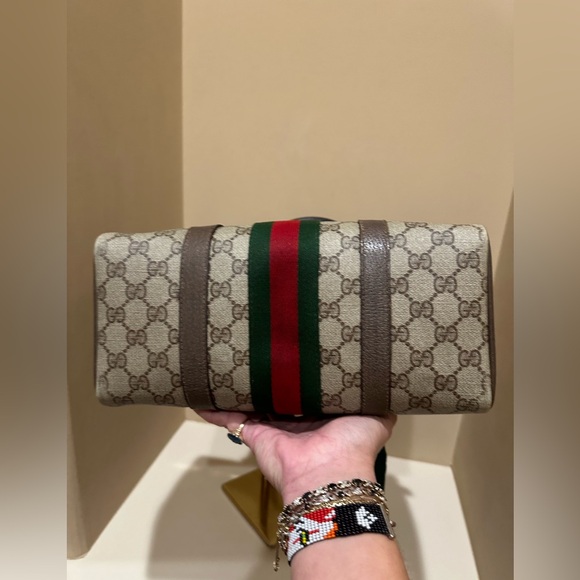 Authentic GUCCI Monogram GG Web Sherry Line
Supreme Boston Bag - Picture 6 of 15